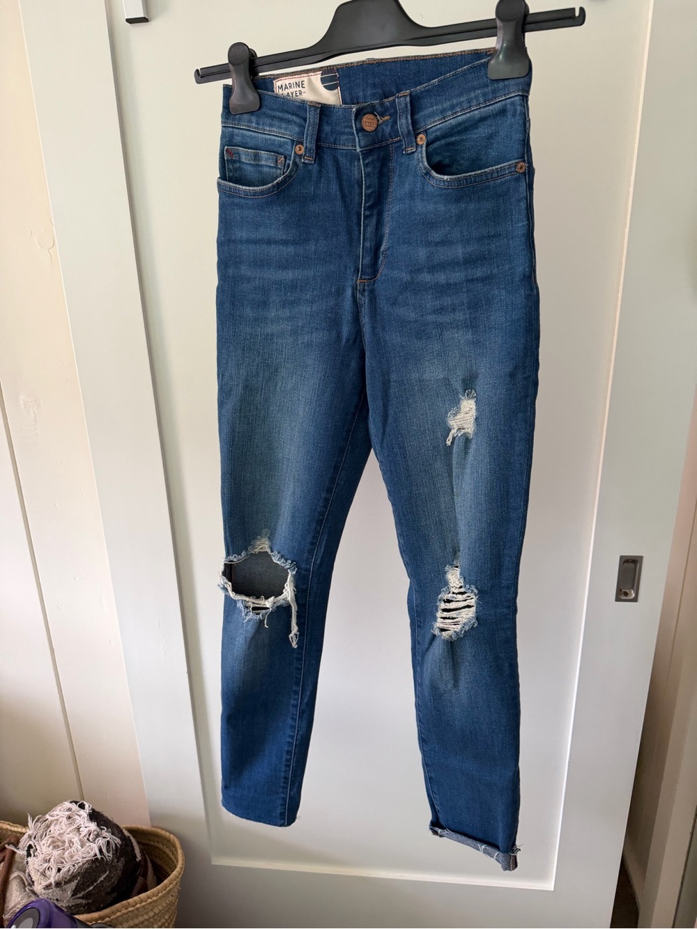 Marine Layer Women's Ripped Skinny Jeans - Blue Denim